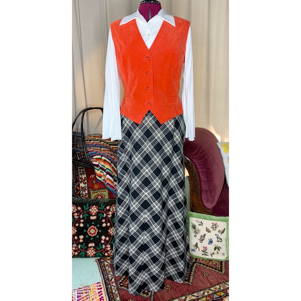 70s Maxi Skirt-Blouse-Vest Outfit